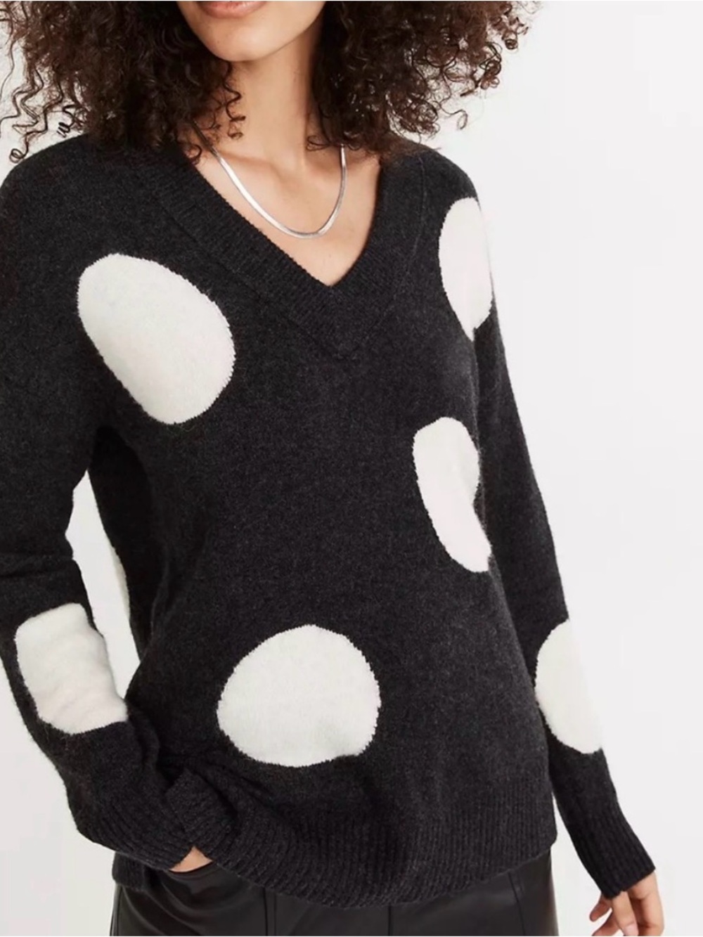 MADEWELL Dotted Bartlett V-Neck Pullover Sweater Coziest Yarn Size Small